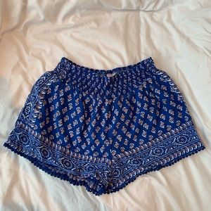 Blue Floral Print Shorts